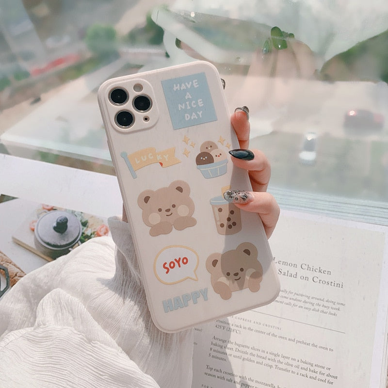 Retro Bubble Tea Bear Phone Case - Zinkiee
