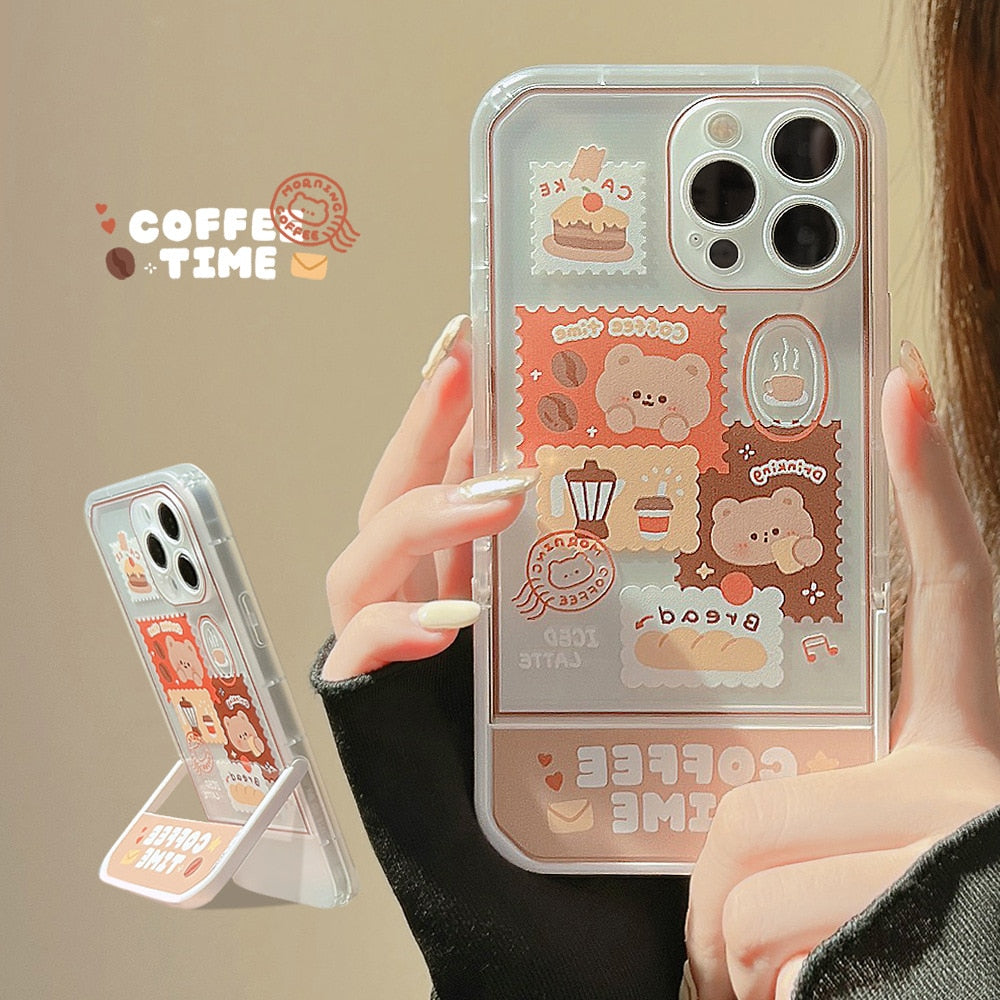 Stamp Art Coffee Bear Phone Case