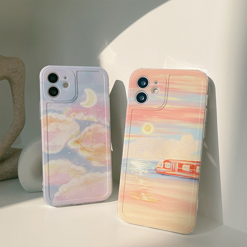 Moon sky and Sunset Train Phone Case