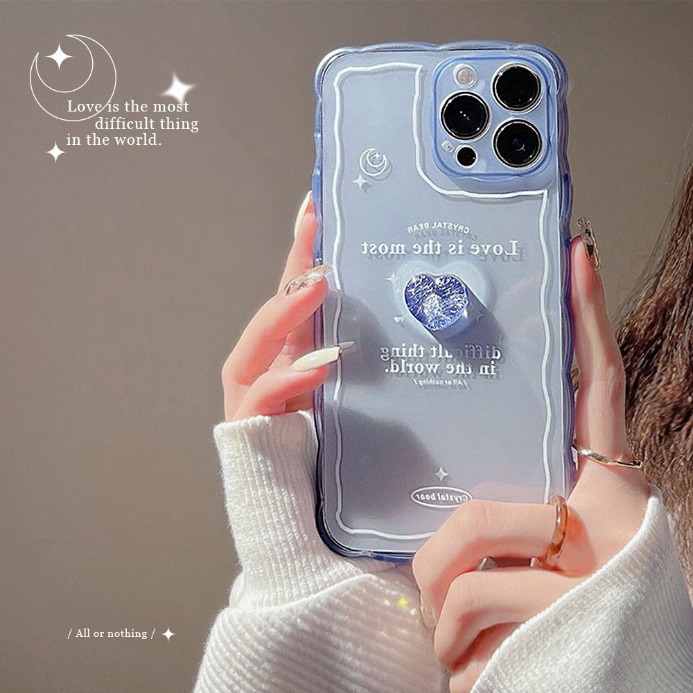 Blue Crystal Love Heart Phone Case