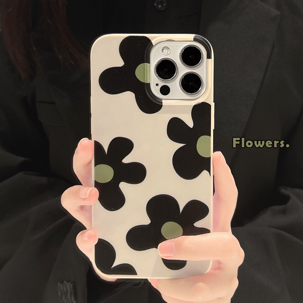 Retro Green Black Flowers Phone Case